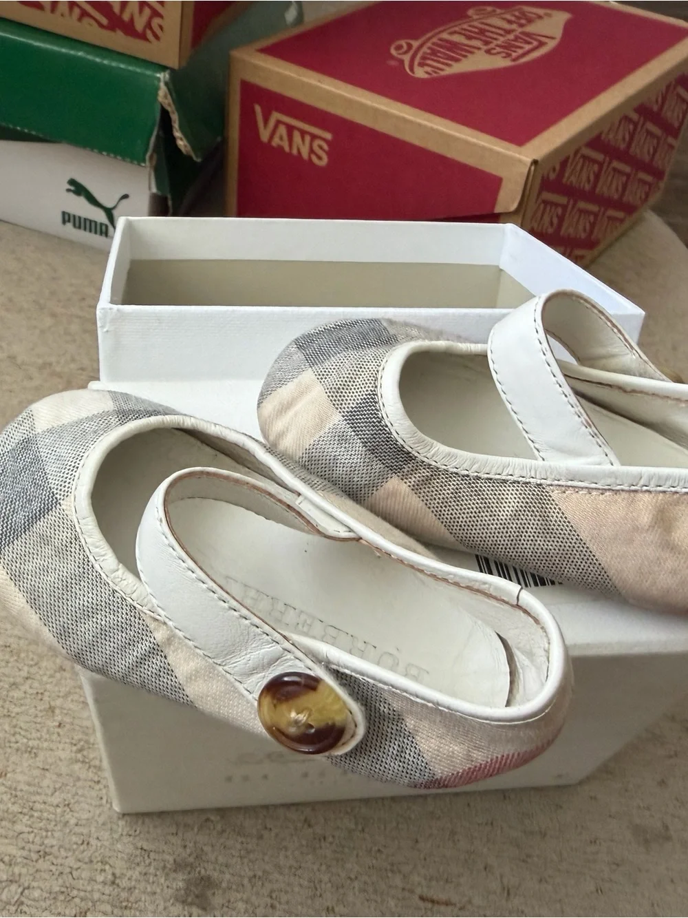 Burberry Beige Plaid Baby Mary Jane Shoes